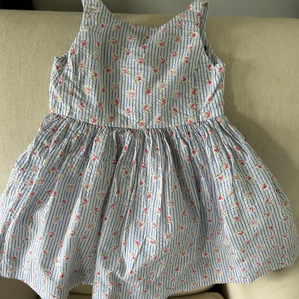 Polo by Ralph Lauren Light Blue Striped Floral Girls Dress